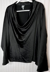 Worthington Womens TOP 3X Black Elegant Cowl Neck Satin Pullover Career NEW - Picture 1 of 12