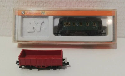 Arnold N voiture voyageur 3040 en boite et wagon tombereau rouge - Photo 1/2
