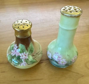 Antique Salt & Pepper Shakers, Bavaria Hand-Painted by Lucille Cooke Pink Floral - Picture 1 of 11