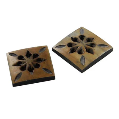 2pc Handmade Bovine Horn Tranquil Water Lily Natural Carved Sewing Buttons - Image 1 of 3