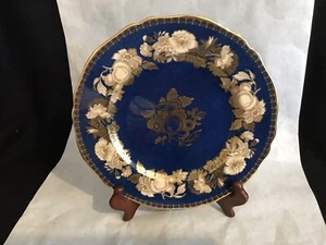 Plato de porcelana de colección Spode dorado decorado azul con frutas y flores 1370 - Imagen 1 de 10