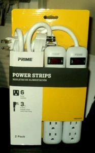 2 PACK PRIME Power Strips: Flat Plugs:6 Outlets Each: 3Ft. Cord: Model PB8100X2 - Picture 1 of 3