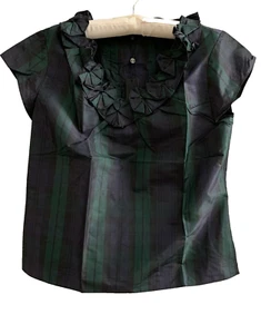 TALBOT'S Navy Silk Ruffled Blouse - Ladies, Size 12 - Picture 1 of 9