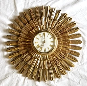 VINTAGE MID CENTURY MODERN SYROCO SUNBURST WALL CLOCK 22" Large Version  - Picture 1 of 14