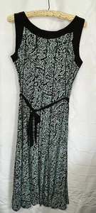 Perceptions Kleid Paisley türkis grün schwarz Stretch ärmellos Gürtel Midi Large - Bild 1 von 5