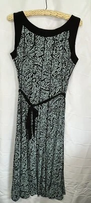 Vestido Perceptions Paisley Verde Azulado Negro Elastizado Sin Mangas Cinturón Midi Grande Foto 1 de 4