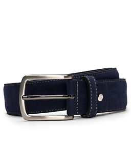 Fashion modern belt on vegan suede with square sleek silver buckle & tapered tip