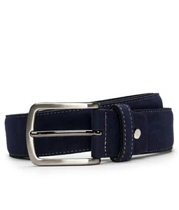 Fashion modern belt on vegan suede with square sleek silver buckle & tapered tip - Picture 1 of 4
