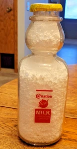 Vintage Quart Milk Bottle Carnation Dairy Cream Top Mid-Century - Picture 1 of 4
