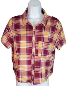 Camisa Juniors Autoestima Talla XL Camisa Manga Botón Recortado Borgoña Cuadros ¡Nueva! - Imagen 1 de 3