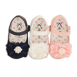 Baby Girls Shoes Christening Party White Pink Dark Blue 3 6 9 12 15 18 Months - Picture 1 of 4