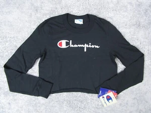 Champion T-Shirt Womens XS C-Life Heritage Black Logo Cropped Long Sleeve Casual - Picture 1 of 8