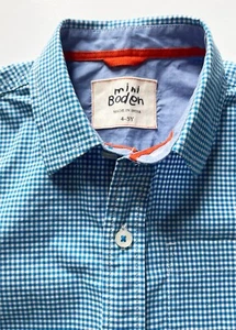 Boys Mini Boden Blue And White Checkered Plaid Button Down Shirt Size 4-5 Y - Picture 1 of 4