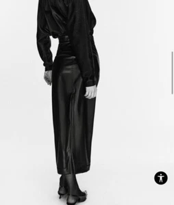 Zara Womens Small Faux Leather Slit Midi Skirt Black Hi Rise New 9341/910 - Picture 1 of 8