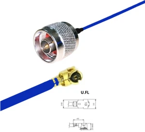 N Type Male I.PX/U.FL Pigtial RF1.37 50Ω 15~100cm e.g. WiFi Router, Accesspoint - Afbeelding 1 van 5