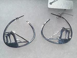 BrooklynBridge C.GALE-.925 Sterling SilverHoop Post Earrings new 1 2/8”L - Picture 1 of 7