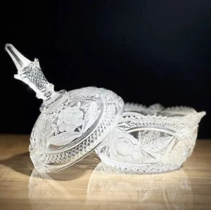 Vintage Kamei Glass Bowl with Lid – Candy Pot – 1980s Retro Ornament - Picture 1 of 15