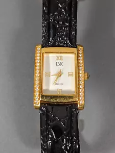JBK Jacqueline Kennedy Tank Watch Women Gold Tone Pave New Battery 6 inches - Picture 1 of 12