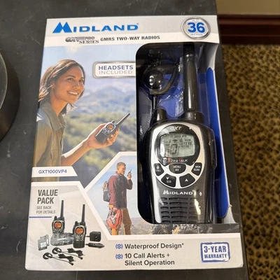 Midland GRMS GXT1000VP4 Two Way Radio With Headsets (36 Mile Range!) (NEW) - Image 1 of 4