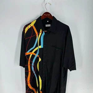 Georg Roth Of Germany Black Abstract Colorful Short Sleeve Button Up Shirt Sz XL - Picture 1 of 8