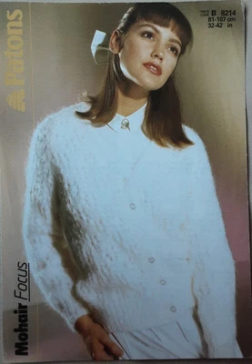 Orig Patons Mohair Focus Ladies Eyelet Stitch Cardigan Knitting Pattern 8214 - Image 1 of 2