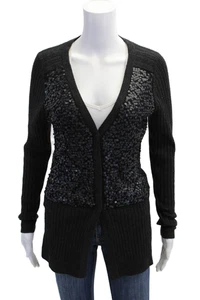 Nanette Lepore Womens Wool Knit Sequin Button Up Cardigan Sweater Gray Size M - Picture 1 of 5