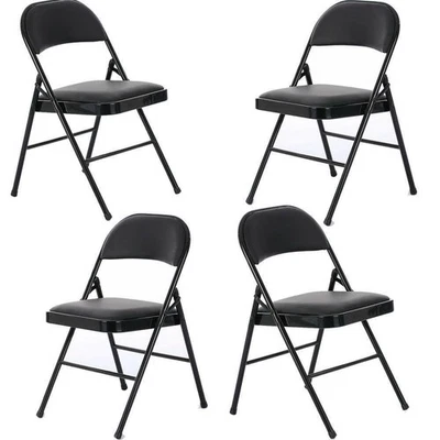 4 Pack Black Padded Folding Chairs Stackable Picnic Party Commercial Set of 4 - Image 1 of 4