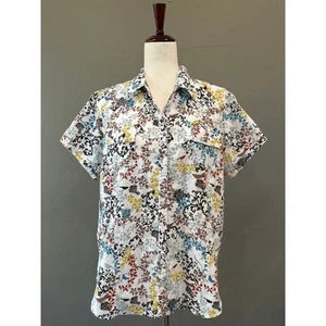 Adventura Button up short sleeve organic cotton shirt floral boho summer XL - Picture 1 of 13