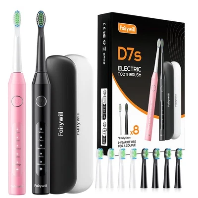 2x Fairywill Cepillo de dientes eléctrico sónico recargable 8 cabezales de cepillo 5 modos de viaje Foto 1 de 4