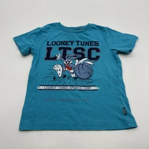 Looney Tunes T-Shirt Youth Boy Size 4 Graphic Print Logo Blue ..#30101 - Picture 1 of 11
