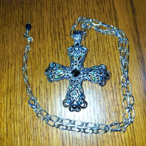 Celtic cross necklace green silver tone - Picture 1 of 4