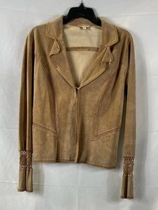 Cache Women's Brown Suede Leather Crochet Trim Jacket Boho Western Medium - Picture 1 of 6