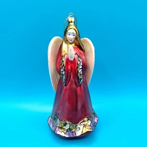 Betender Engel Glas Weihnachtsschmuck Cloisonne-Stil Detail auf Flügeln & Gewand - Bild 1 von 15