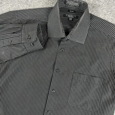 Marquis Signature Shirt Mens 15-15.5 34/35 Black Pinstripe Slim Fit Long Sleeve - Image 1 of 4