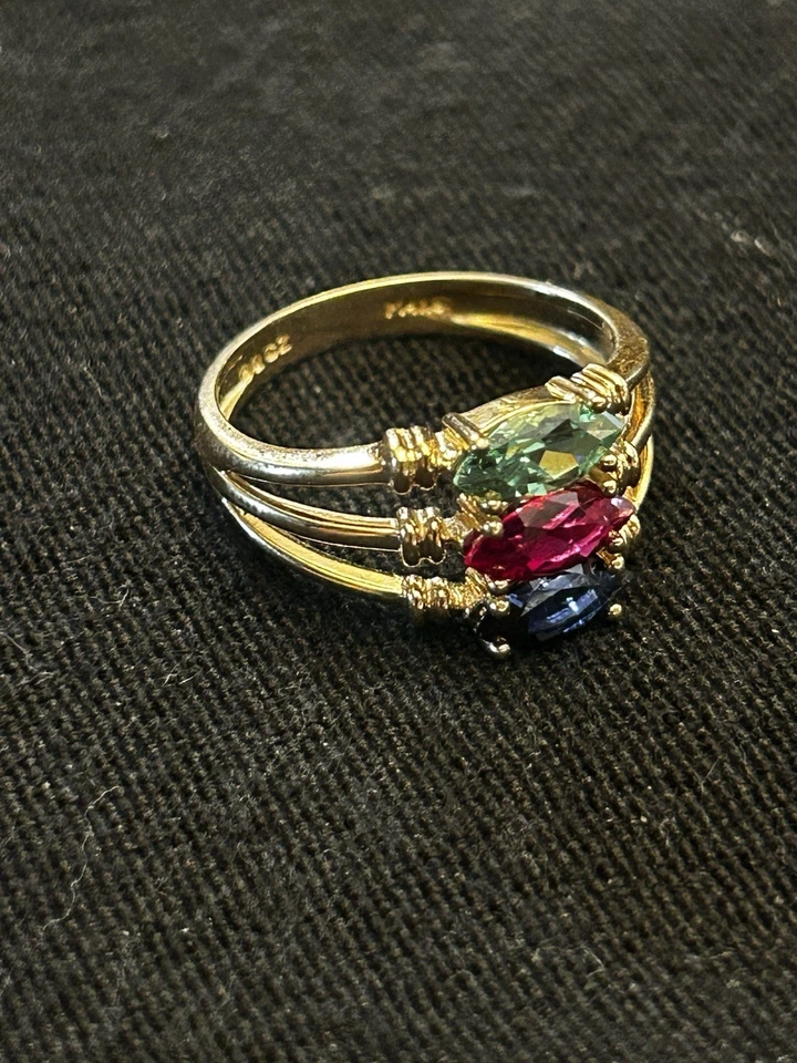 Emerald Ruby and Sapphire Plated 14k Gold CZ Ring Size 8 Foto 1 de 1