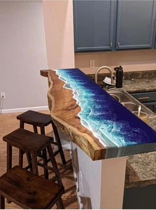 Blue Coast Resin console Table with Live Edge Wood Handmade epoxy console table - Picture 1 of 13