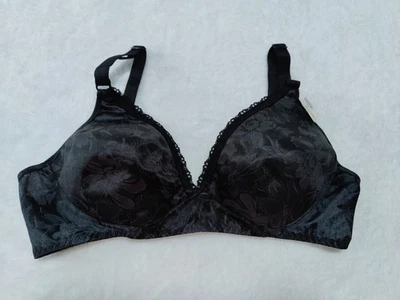 VTG Fruit of the Loom 38C Black Floral Jacquard Wireless Soft Bra 04416  NWT 132 - Image 1 of 2