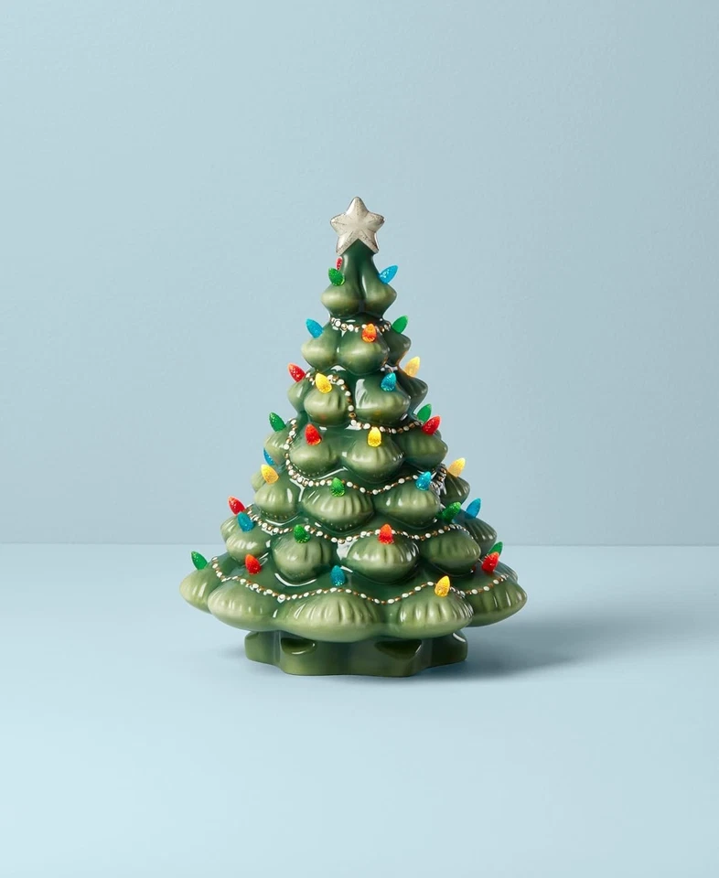 Lenox Treasured Traditions Green Porcelain Lighted Christmas Tree –