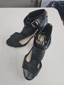 Vince Camuto Open Toe High Heel Booties Shoes US 6.5 Gold Buckle Dress Dancing - Picture 1 of 12