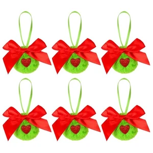 1/6pz Palline di Natale Pelose Verde Ornamenti con Fiocco Rosso per Decorazioni Festività P2E2 - Foto 1 di 20