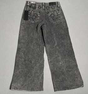 Pantalones de mezclilla Miss Me para mujer talla 28 negros pierna ancha tiro medio pedrería tachuelas NUEVO - Imagen 1 de 15