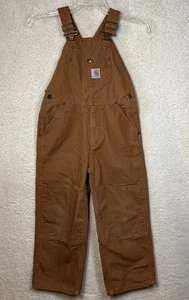 Carhartt Boys Bib Overalls Youth Size 6 Canvas Double Knee Brown - Picture 1 of 9
