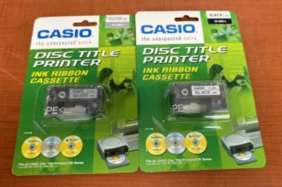 Casio TR-18BK-S & TR-18SR-S Disk Title Printer Thermal Ink Casettes Black/Silver - Image 1 of 4