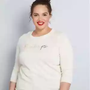 Maglione pullover scuola MODCLOTH donna panna stampa charm 2X taglie forti - Foto 1 di 8