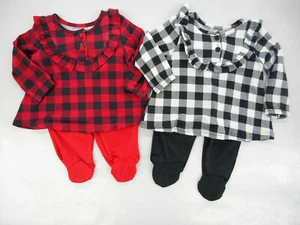 Infant Girls WeePlay $24 Red OR Black Flannel Top W/T Footed Pants Sz 0/3M-6/9M - Picture 1 of 7