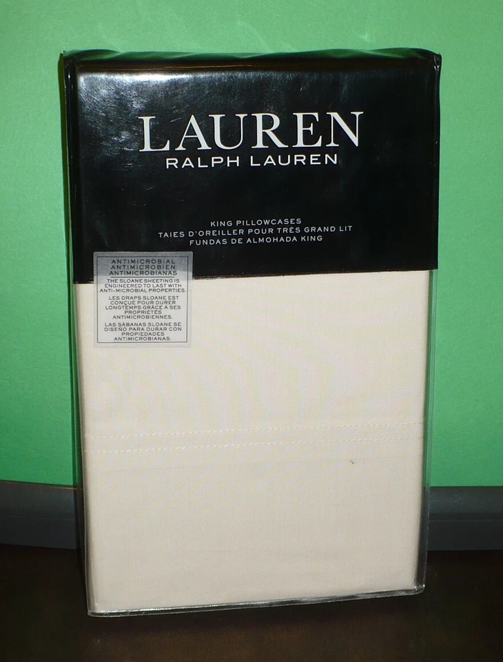 LAUREN RALPH LAUREN SLOANE 2pc KING PILLOWCASES IVORY