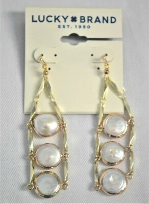 Lucky Brand Pearl Gold Drop Earrings Jwel2386 NWT - Image 1 of 4
