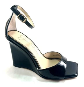 Jessica Simpson Leehi Black Patent High Wedge Dress Square Open Toe Sandal - Picture 1 of 8