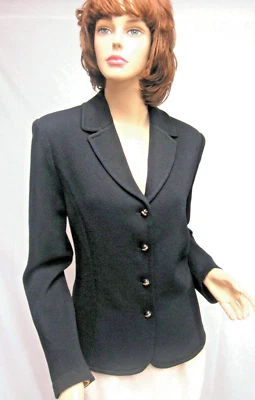 CHAQUETA BÁSICA tejida St John nueva sin etiquetas negra LOGO botón línea princesa talla 8 Foto 1 de 4