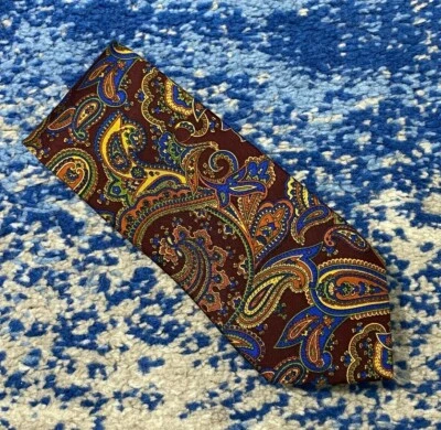 Tasso Elba Burgundy Orange Blue Gold Green Black Paisley Handmade Silk Necktie - Изображение 1 из 4